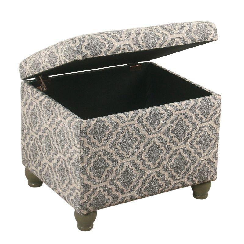 Gray Geometric Wood Storage Ottoman with Hinged Lid