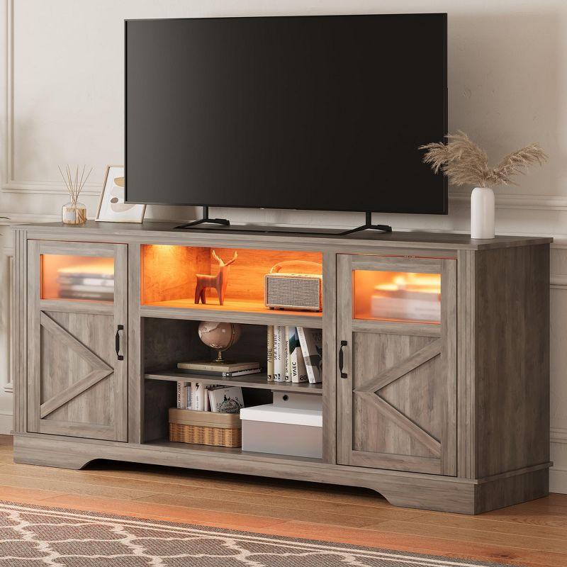Wrought Studio™ Farmhouse TV Stand With LED Lights, Entertainment Center For 65/60/55 Inches Televisions