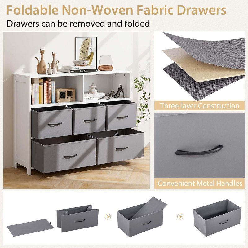 White and Gray 5-Drawer Dresser with Fabric Bins