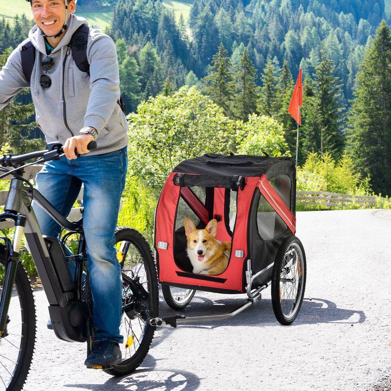 Aosom Dog Bike Trailer Pet Cart Bicycle Wagon Cargo Carrier Attachment for Travel with 3 Entrances Large Wheels & Mesh Screen - Red/ Black