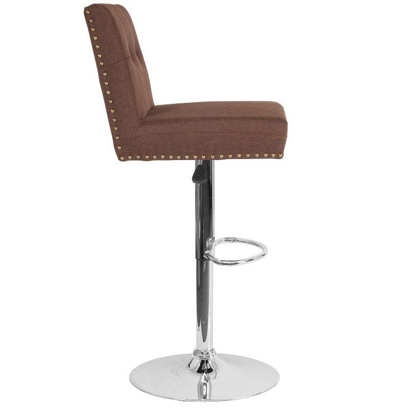 Flash Furniture Ravello Contemporary Adjustable Height Barstool with Accent Nail Trim in Brown Fabric