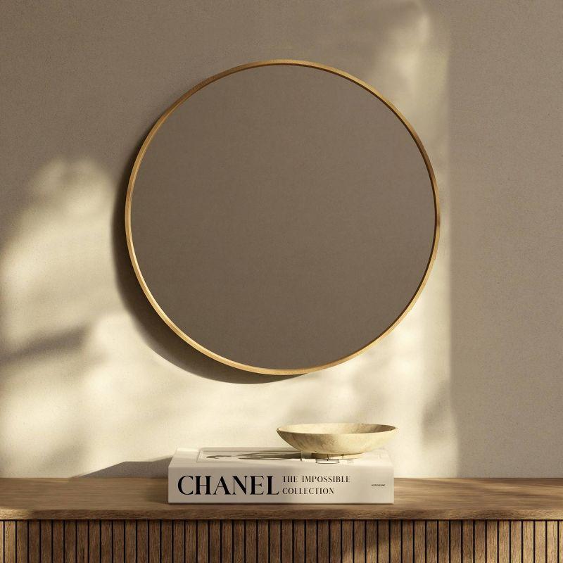 WallBeyond 24" Wood Round Mirror Natural : Pine Frame, Modern Style, Wall Mount, No Assembly Required