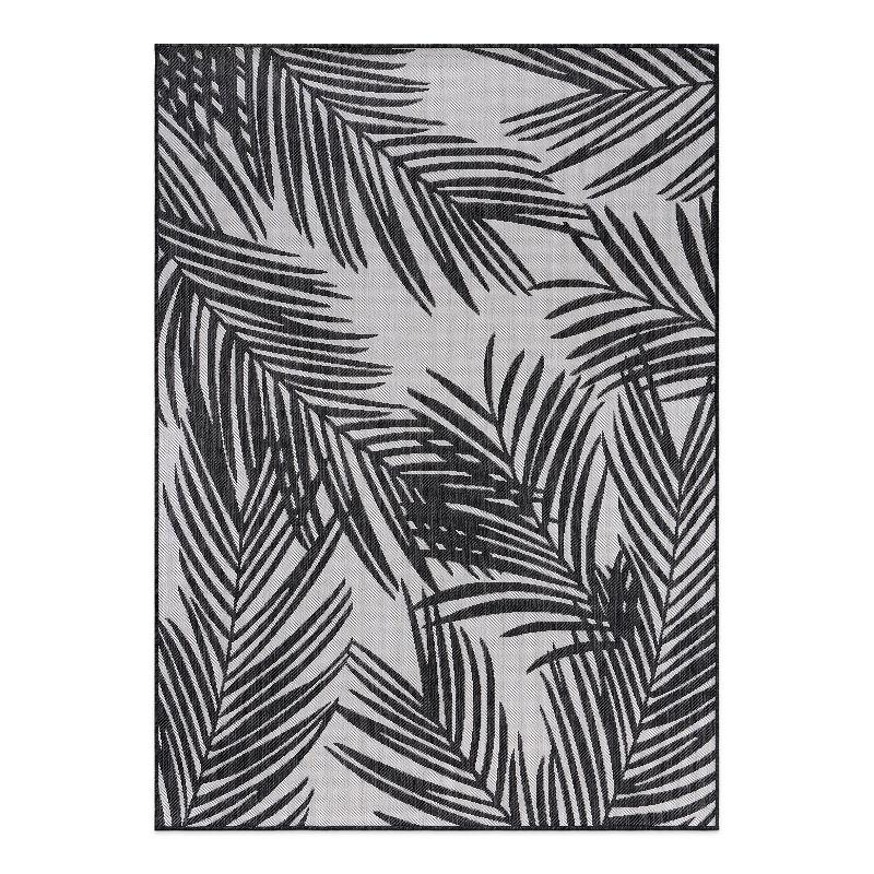 Tropical Floral Black Synthetic 5' x 7' Easy-Care Outdoor Rug