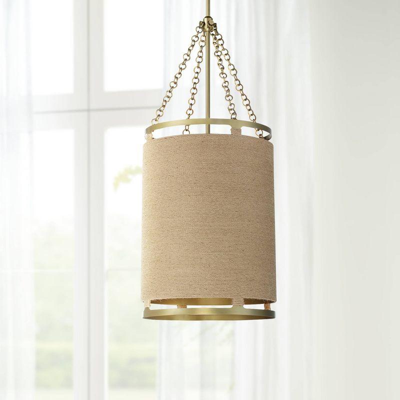 Windward Passage Soft Brass and Natural Rope 4-Light Adjustable Pendant