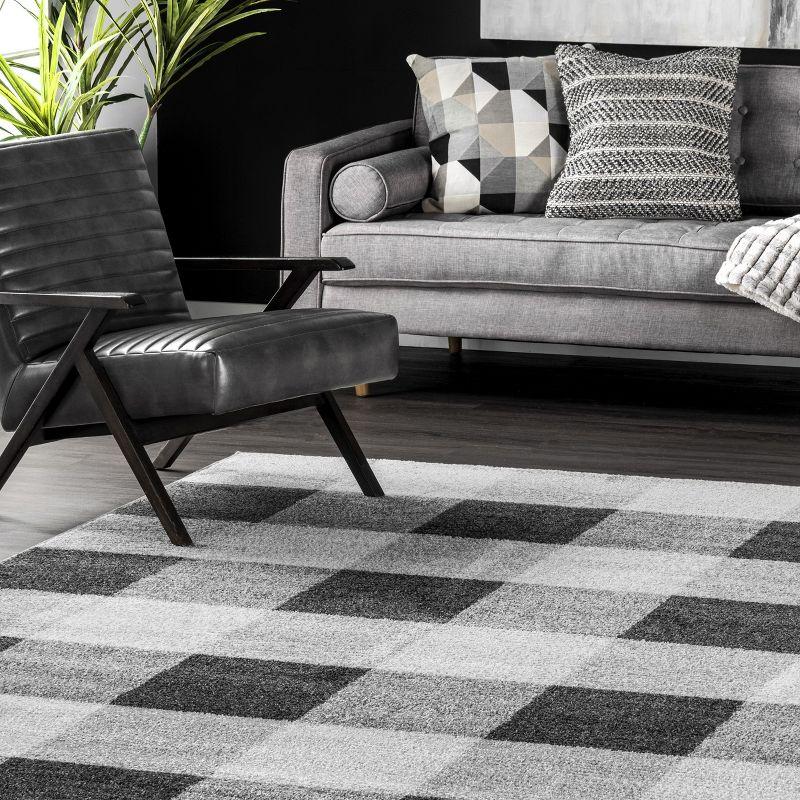 Nuloom Aisha Plaid 4x6 Indoor Area Rug for Living Room Bedroom Dining Room Kitchen, Grey/Ivory
