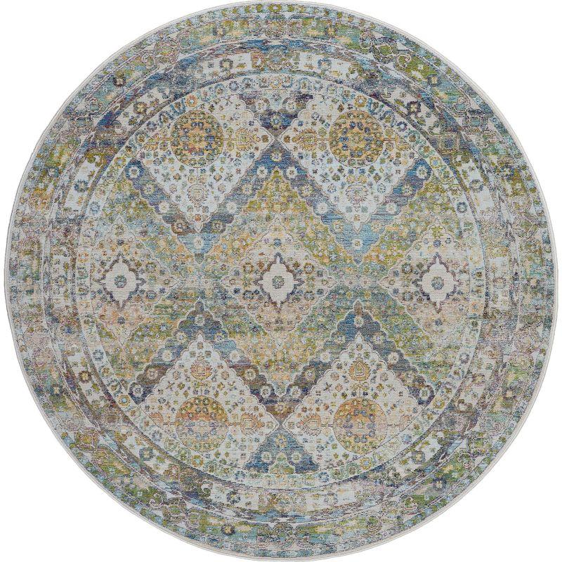 Global Vintage GLB07 Blue/Green Area Rug Farmhouse Vintage Diamonds By Nourison