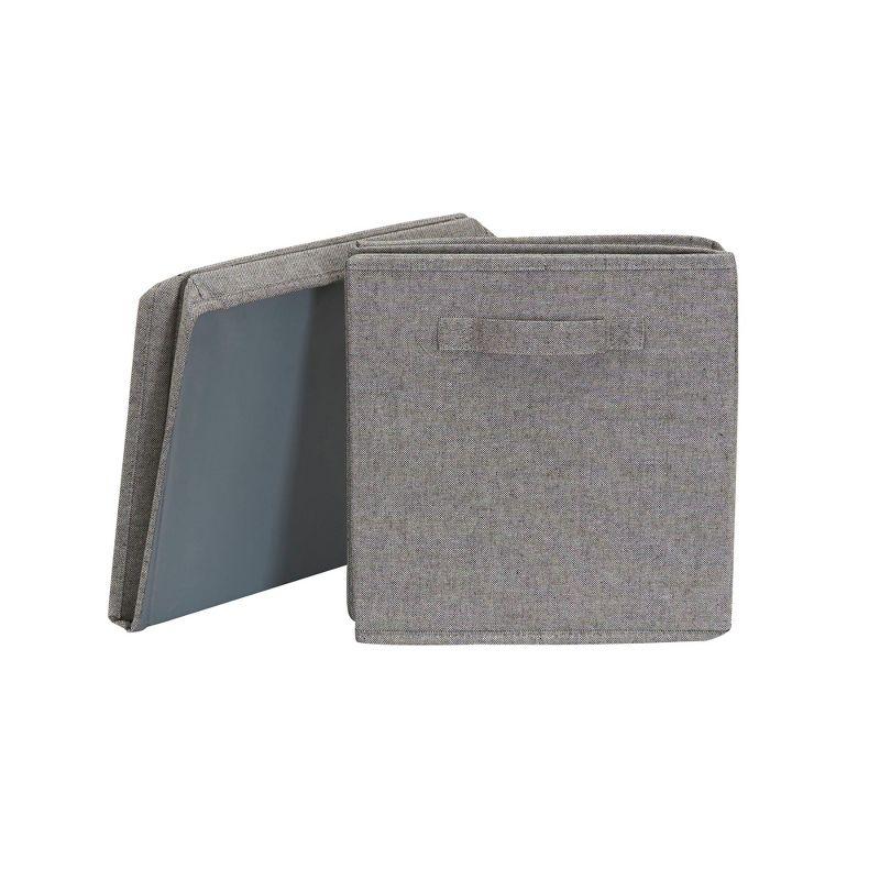 Jumbo Fabric Storage Bin, Double Twist Box, Foldable Frame and Lid, Space-Saving, Double Handles, Center Divider, Grey