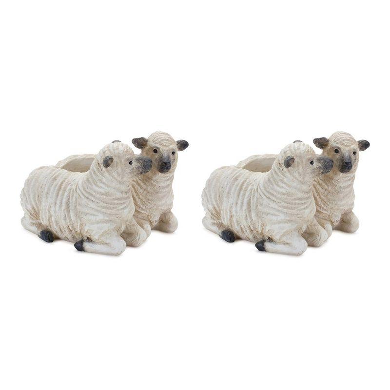 Rustic White and Black Sheep Couple Resin Planter Set