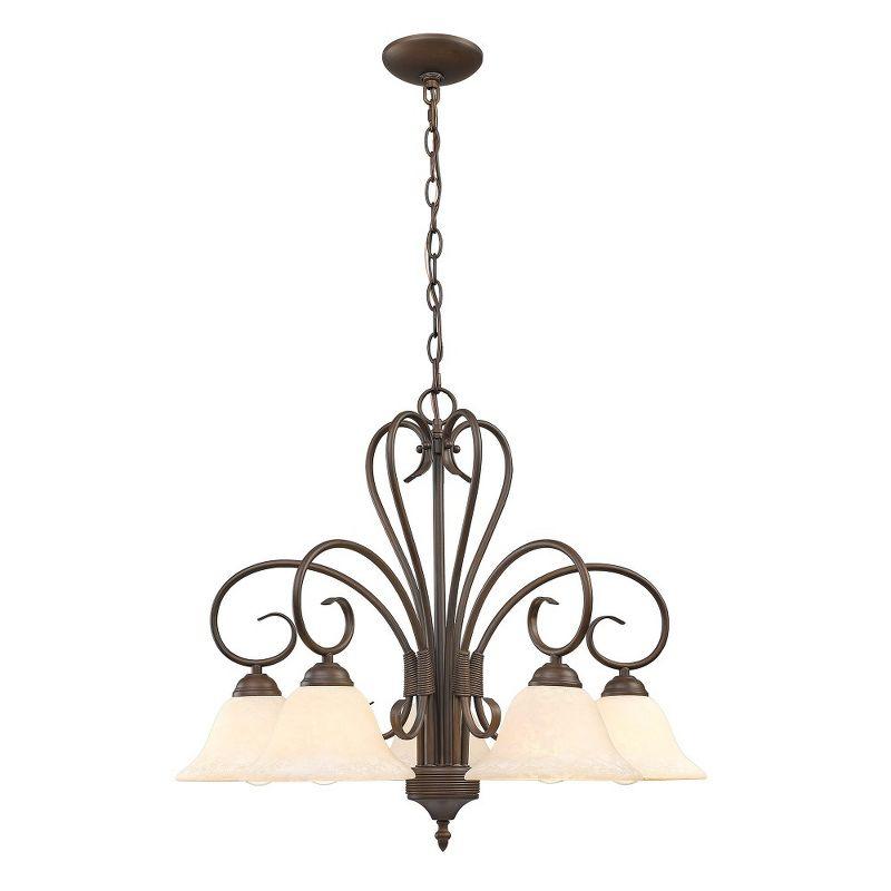 Golden Lighting Homestead 5-Light Chandelier in Rubbed Bronze with Tea Stone Glass