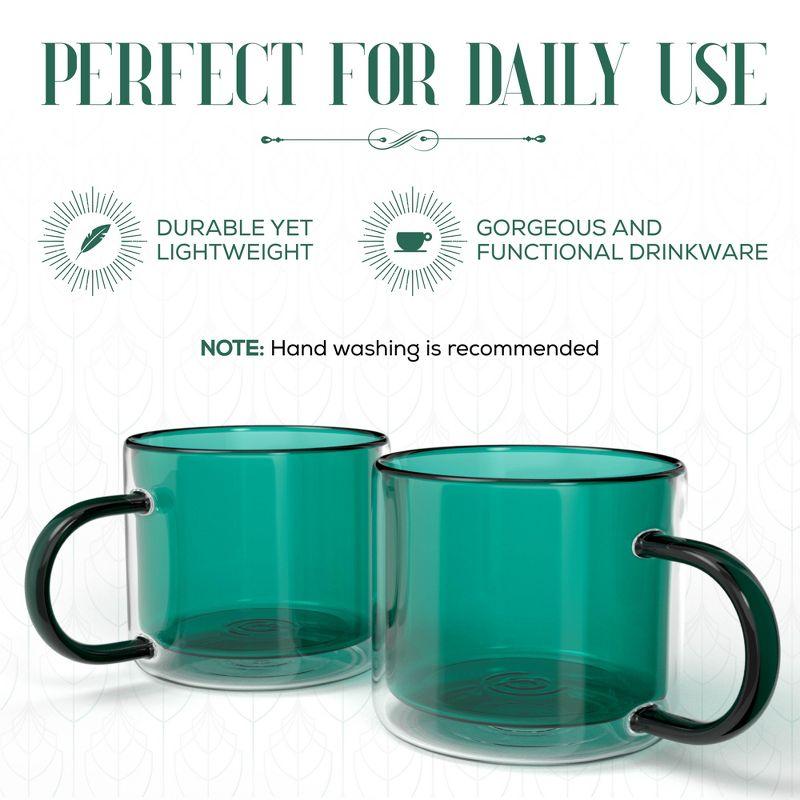 Elle Decor Double Wall Glass Mugs - Set of 2, Perfect for Coffee, Tea, and Milk, Insulated Espresso Cups with Handles, 10-Ounce Capacity