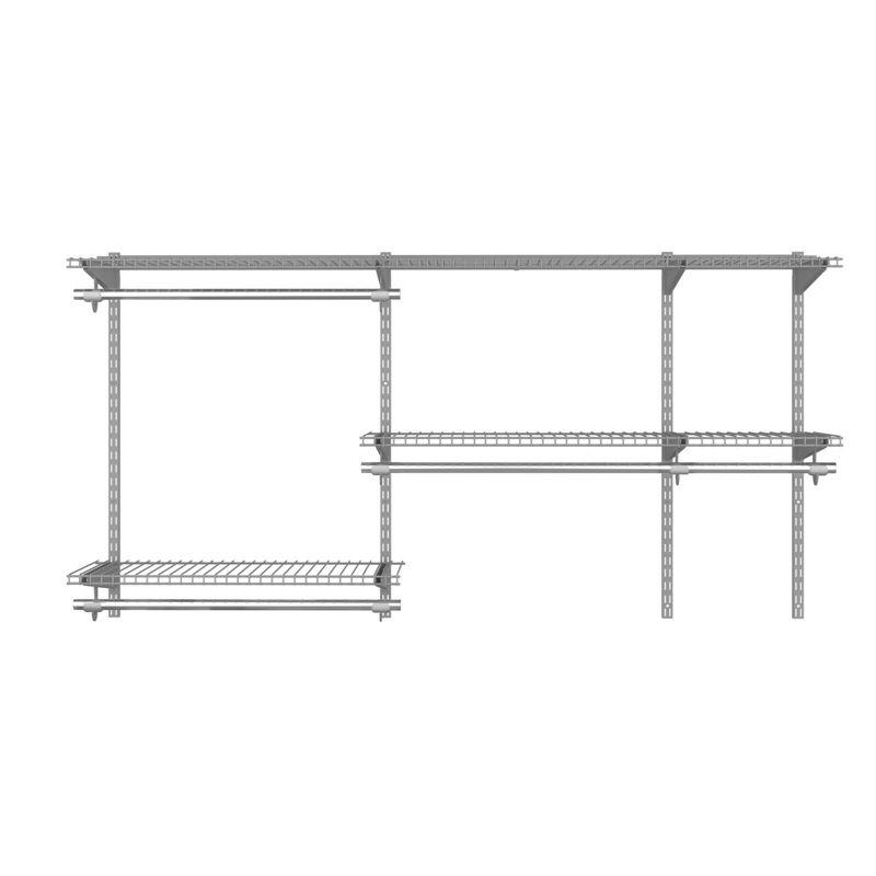 Adjustable Gray Steel Wall-Mounted Closet Organizer Kit with Hang Rod