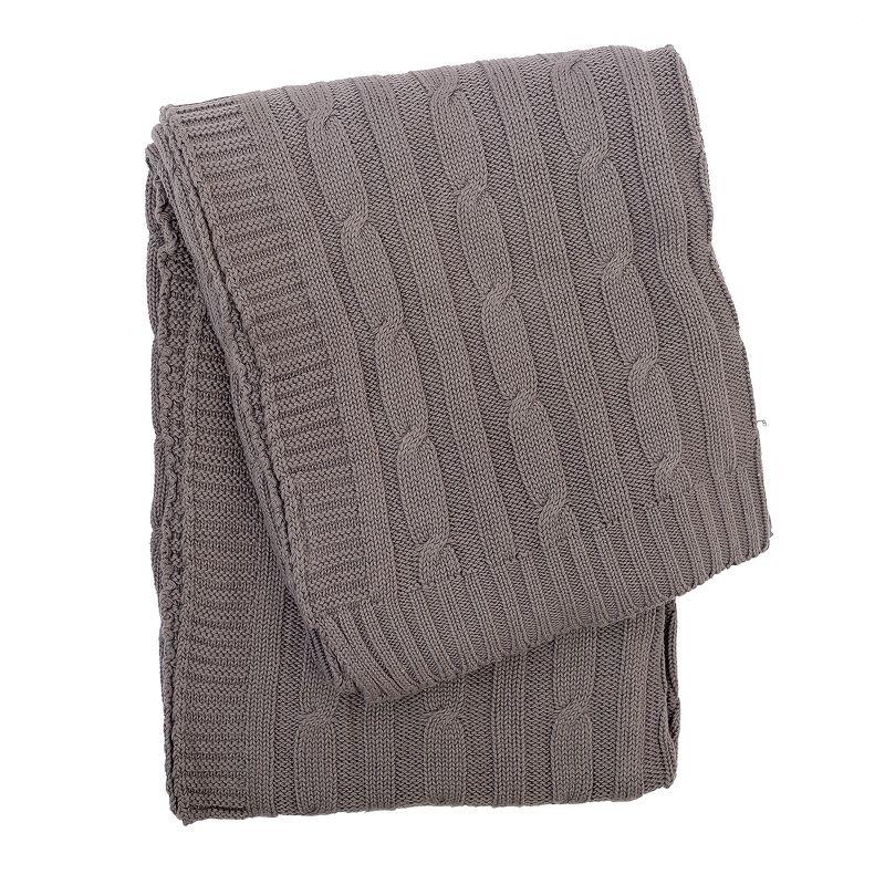 Silver Mistletoe Charcoal Cable Knit Throw Blanket