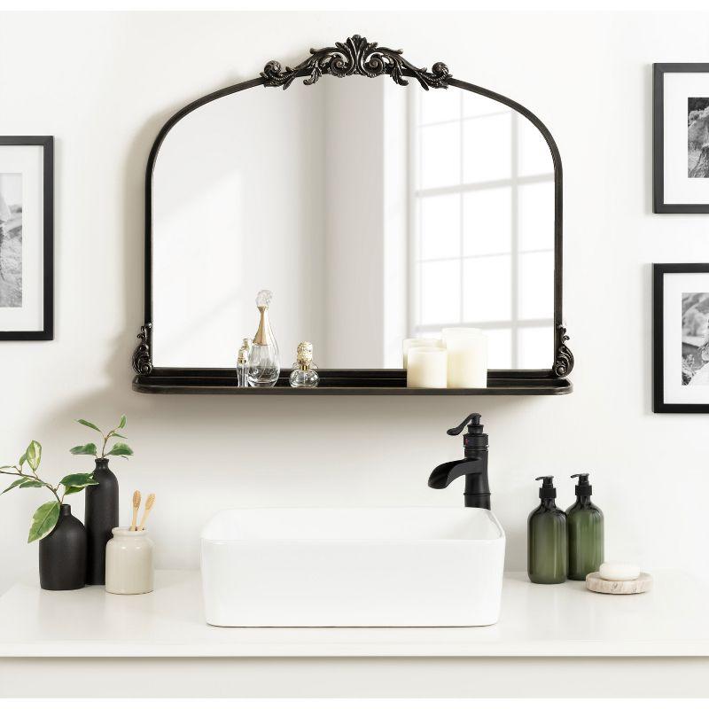 Kate & Laurel All Things Decor 33"x26" Arendahl Traditional Arch Mirror with Shelf Black