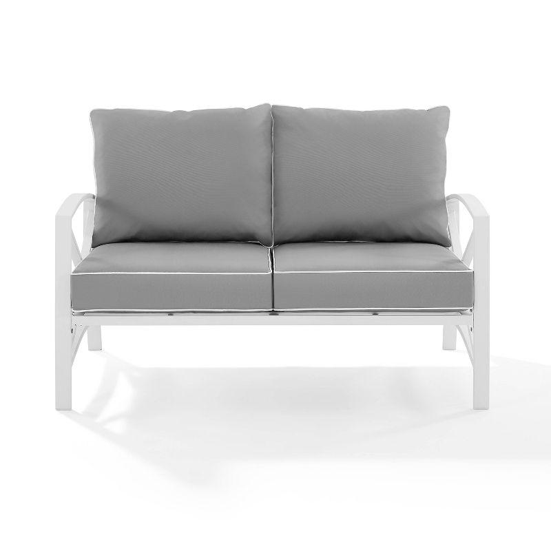 Gray and White Steel Outdoor Loveseat with Cushions