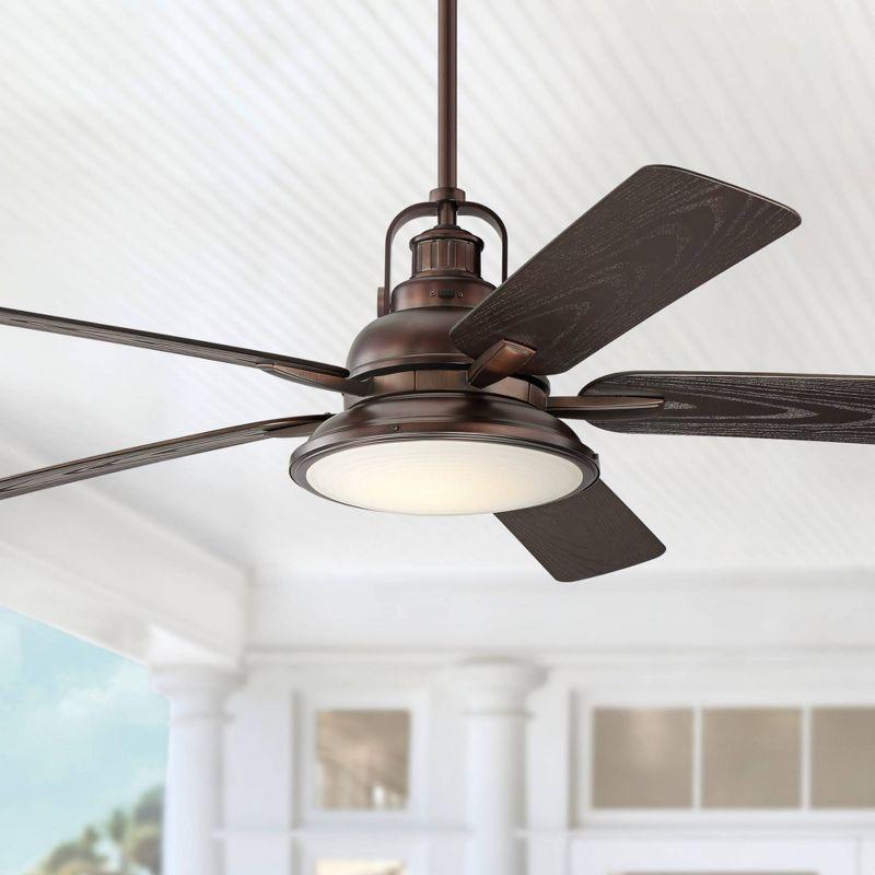 Casa Vieja 60" Wind and Sea Farmhouse Rustic Indoor Outdoor Ceiling Fan 5 Blade LED Light Remote Control Oil Rubbed Bronze Finish Bedroom Patio