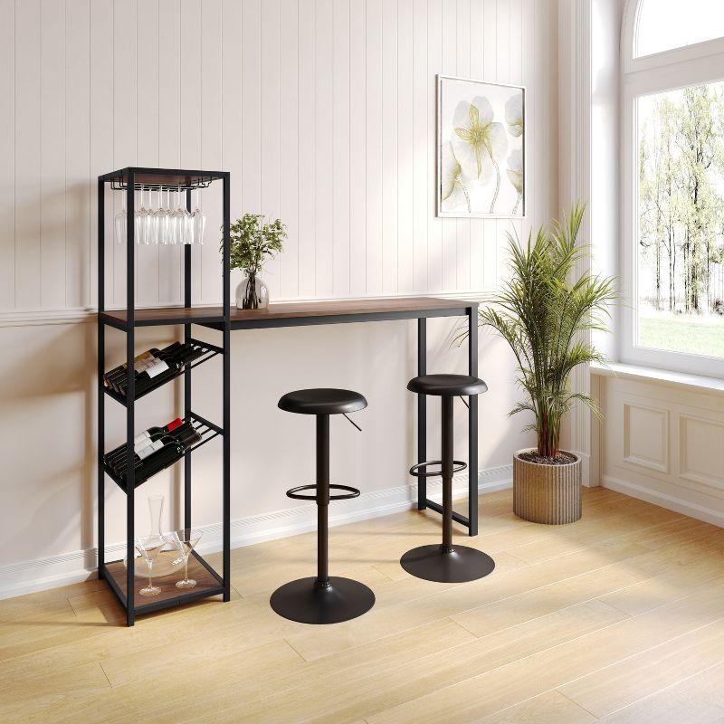 Modern Black and Walnut Metal Bar Table with Shelves