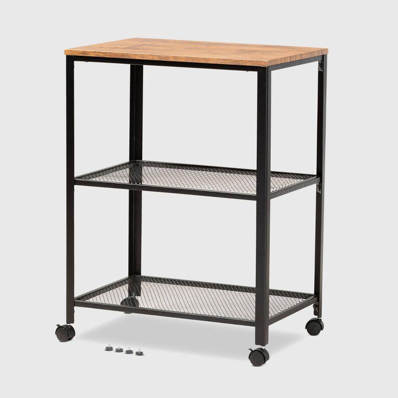 Verna Oak Brown and Black Wood Kitchen Serving Cart with Storage