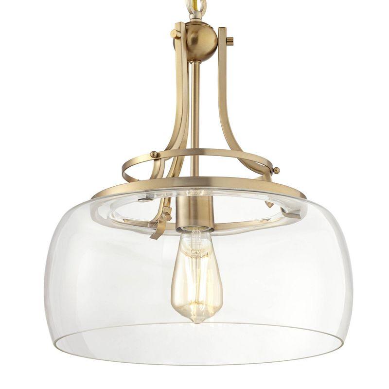 Franklin Iron Works Charleston Brass Pendant Lighting 13 1/2" Wide Modern LED Clear Glass Shade for Dining Room House Foyer Kitchen Island Entryway