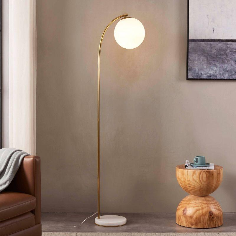 Brightech Luna Drop 75 in. Modern LED Arched Standing Floor Lamp with Frosted Glass Globe Shade