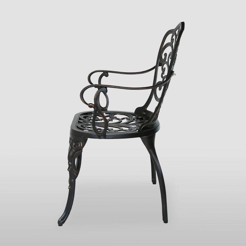 Viga 2pk Cast Aluminum Dining Chair - Shiny Copper - Christopher Knight Home: Weather-Resistant, Fixed Arms, 250lb Capacity