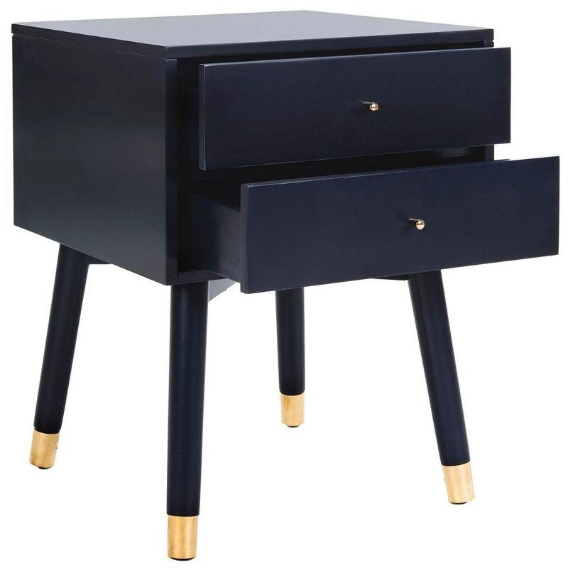 Lyla Transitional 2-Drawer Nightstand in Navy with Gold Accents