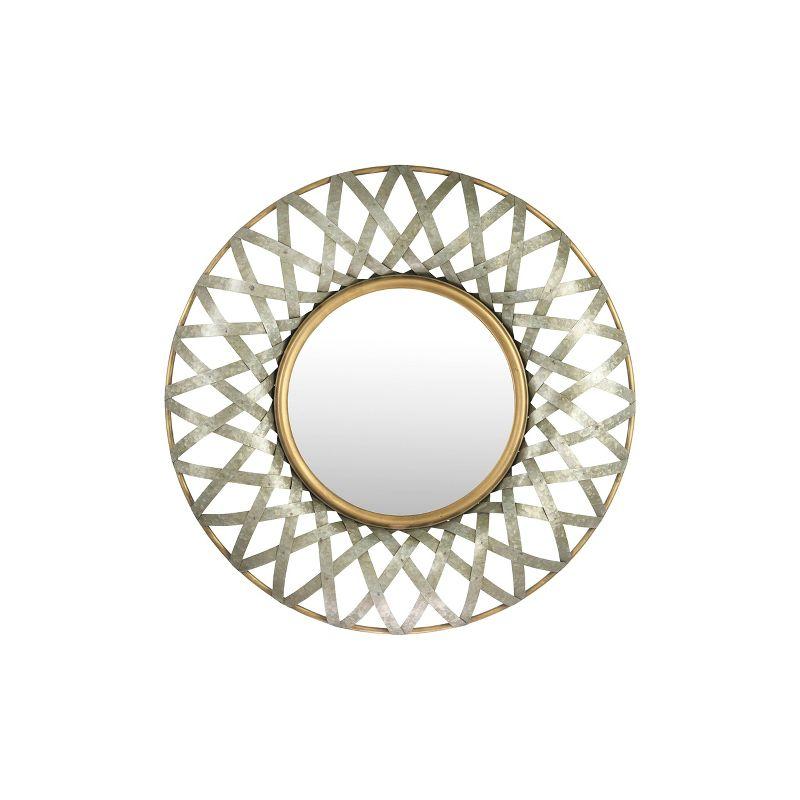 Round Metal Wall Mirror with Gold and Galvanized Finish - Storied Home: Iron Frame, No Assembly, Wall Mount