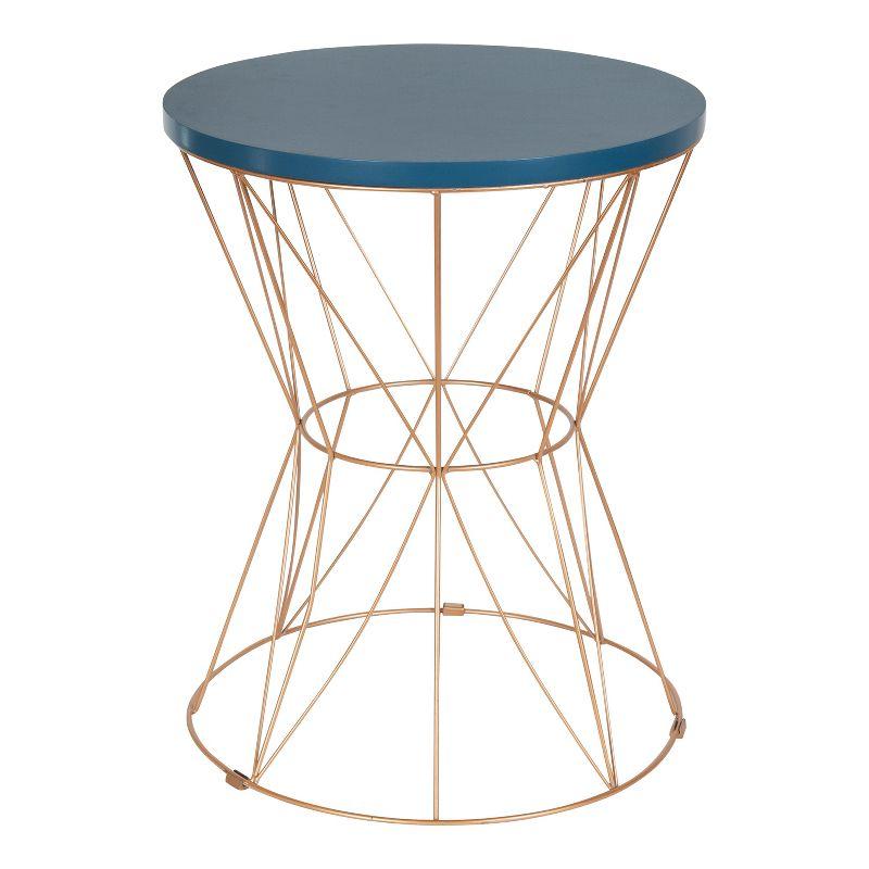 Contemporary Round Blue Top with Rose Gold Metal Cage Side Table