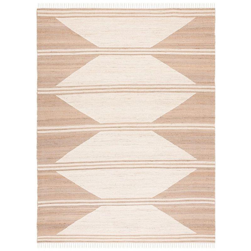 Ivory and Natural Wool Flat Woven Handmade Rug, 5' x 8'