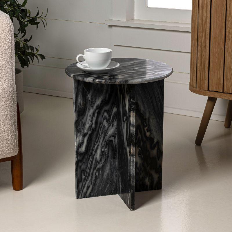 Gray Marble Round X-Shaped End Table