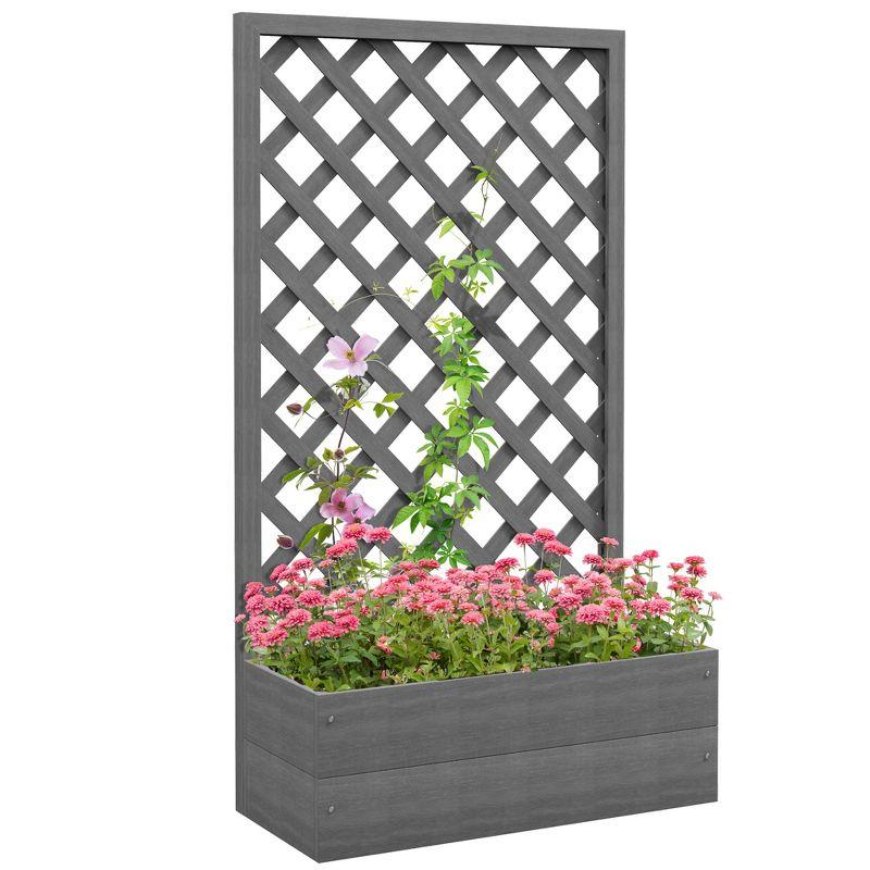 Dark Gray Wood Raised Garden Bed with Trellis