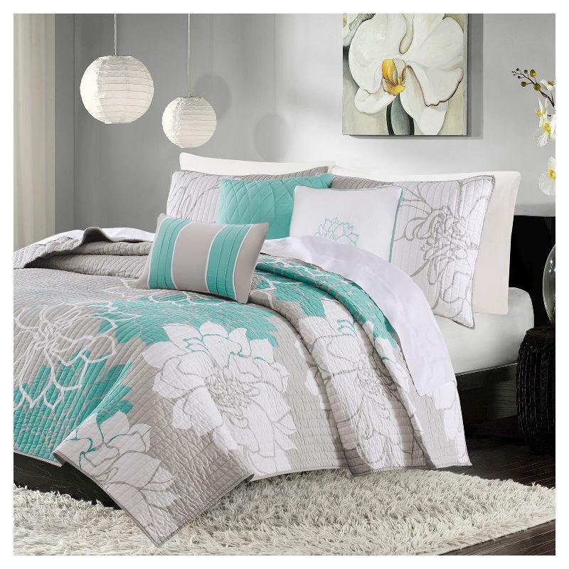 Madison Park Lola Floral 6 Piece Reversible Cotton Quilt Set
