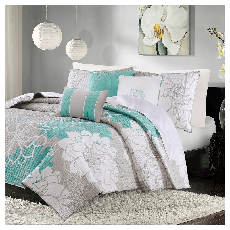 Lola Floral 6 Piece Reversible Cotton Quilt Set