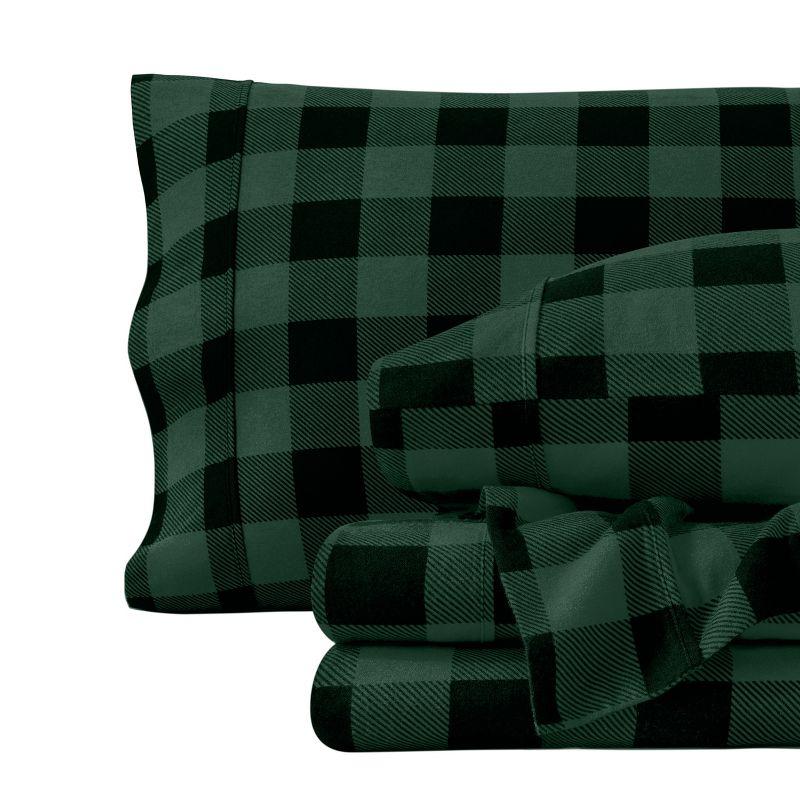 Buffalo Plaid - Forest Green/Black Cotton Flannel California King Sheet Set by Bare Home