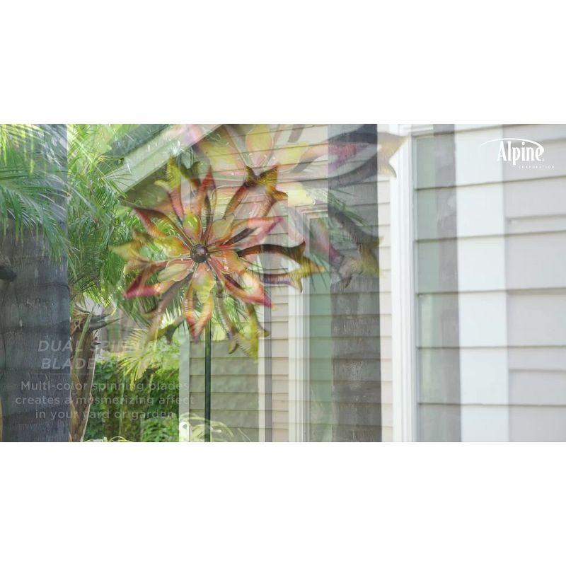 96" Glass/Iron Outdoor Flower Dual Kinetic Spinner Stake Red/Yellow - Alpine Corporation: Yard Art Decor