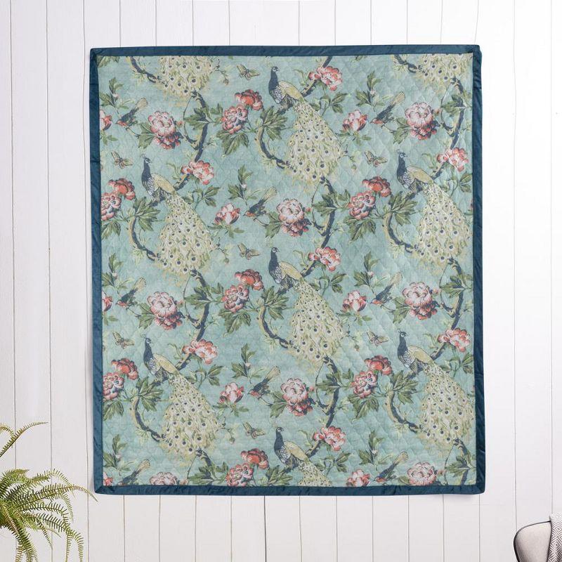 Greenland Home Fashions Pavona Peacock Velvet Binding Quilted Throw