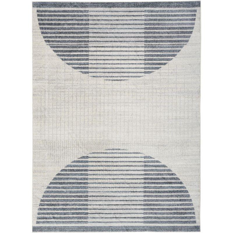 Nourison Astra Machine Washable Semi Circles Mid-Century Modern Indoor Rug Ivory Blue 4' x 6'
