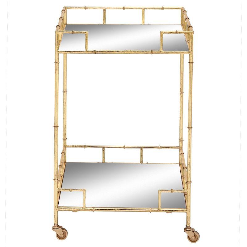 Gold Square Metal Bar Cart with Mirrored Shelves