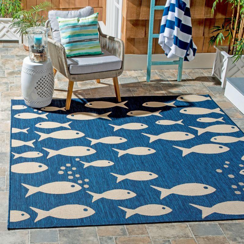 Courtyard CY6012 Power Loomed Indoor/Outdoor Area Rug - Navy/Beige - 5'3"x5'3" - Safavieh.