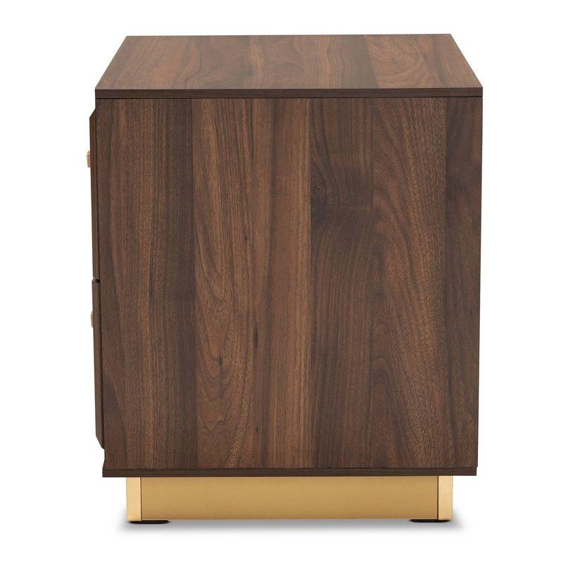 Cormac Wood & Metal Nightstand: Tapered Knobs, Storage, Walnut/Gold - Baxton Studio