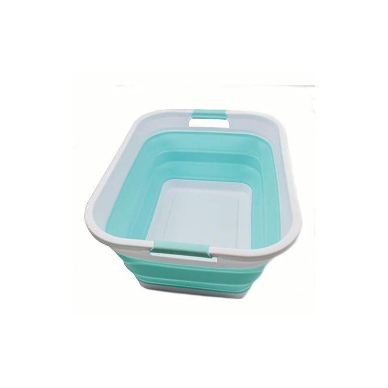 SAMMART 41L (10.8 gallon) Collapsible Plastic Laundry Basket, White/Lake Green