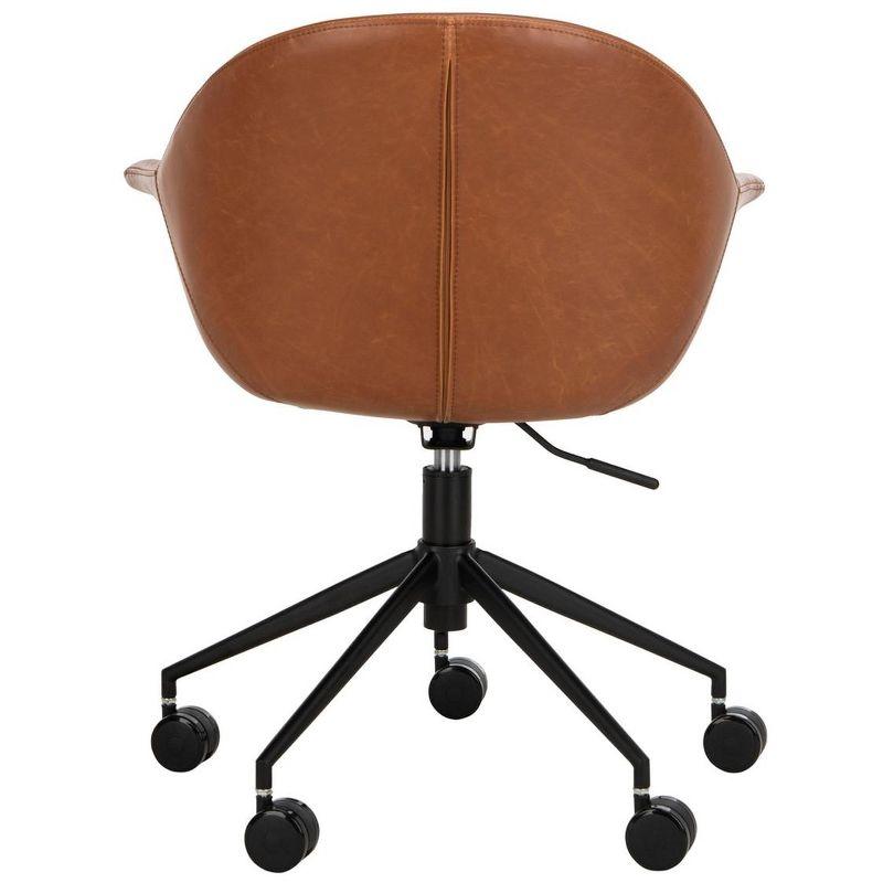 Transitional Ember Swivel Task Chair in Light Brown Leather and Black Wood