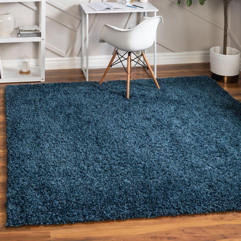 Marine Blue Square Shag Synthetic Easy-Care Rug