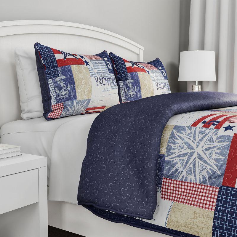 Quilt Set - Nautical Americana Patchwork Print All-Season Soft Microfiber Bedding with Pillow Sham