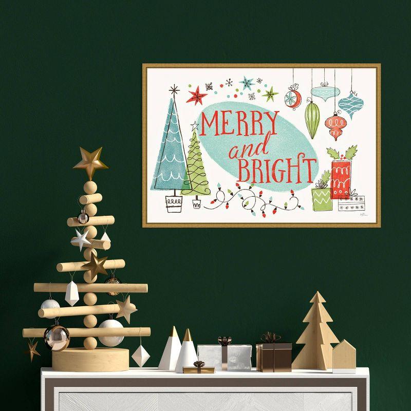 23" x 16" Merry and Bright Christmas Tree by Janelle Penner Framed Canvas Wall Art - Amanti Art: Mid-Century Modern Holiday Decor