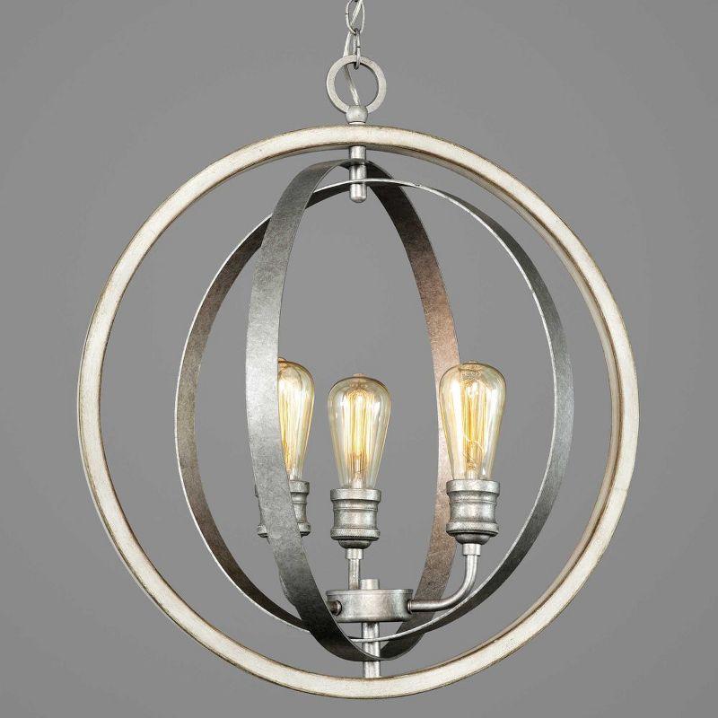 Progress Lighting Conestee 3-Light Pendant, Steel, Graphite, Armillary Frame, Galvanized/Antique White, Canopy Included