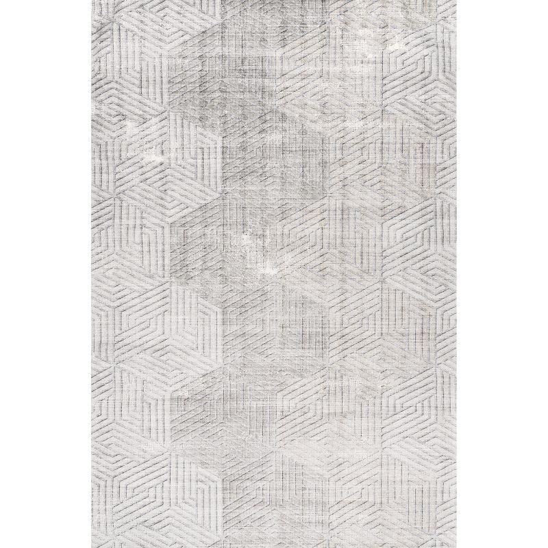 Modern Hexagon 8' x 10' Beige Viscose Blend Washable Area Rug