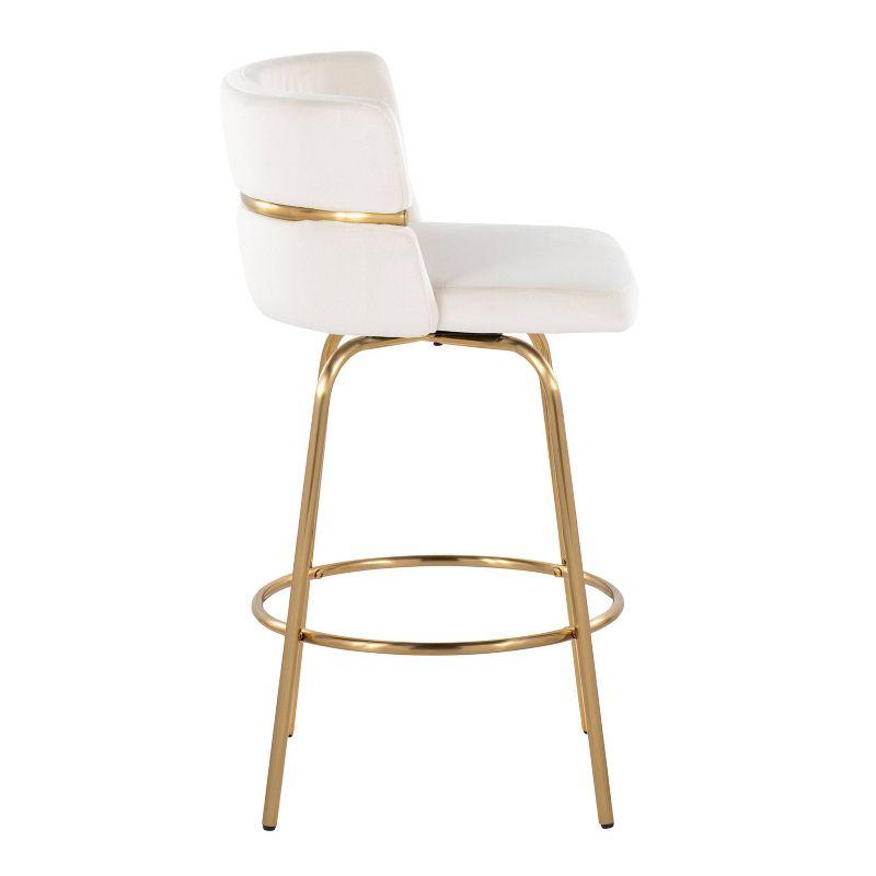 Set of 2 Cinch-Claire Counter Height Barstools Gold/Cream - LumiSource: Velvet Upholstery, Swivel, Metal Legs