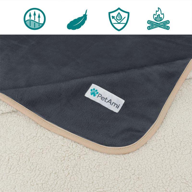 PetAmi Waterproof Dog Blanket For Pet Cat, Faux Shearling Fleece Couch Cover, Soft Plush Washable Reversible Throw