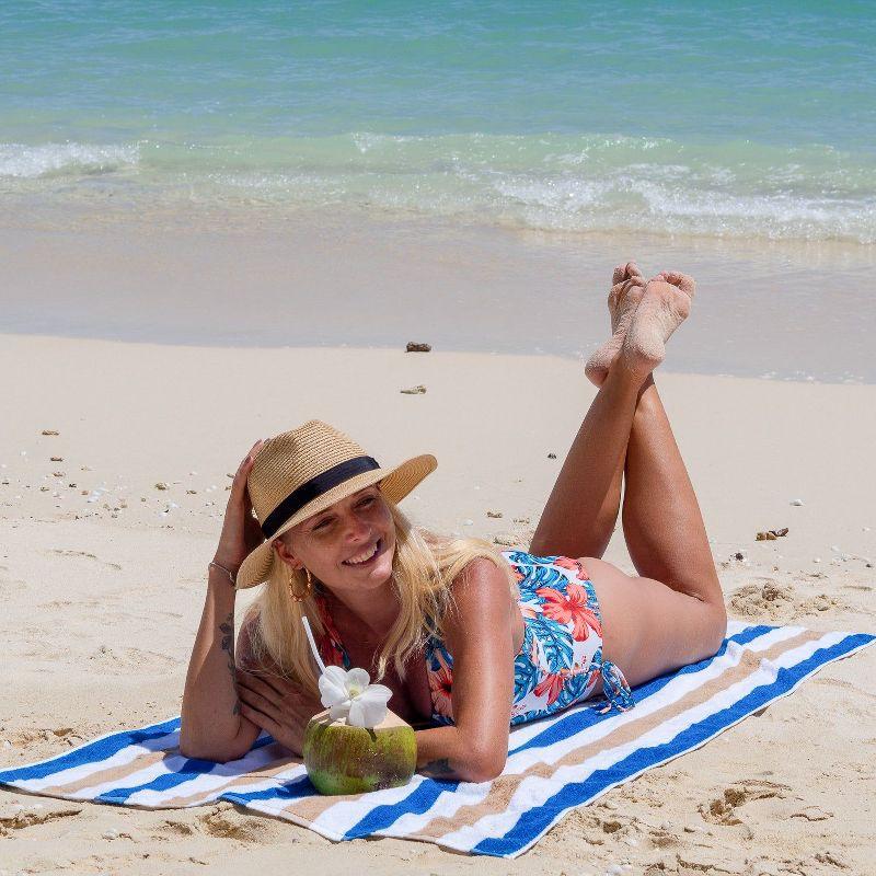 Arkwright Oversized Beach Towels (30x70, 4-Pack), Soft Ringspun Cotton Cabo Cabana Striped Beach Towel, Pool Towel, Bath Towel - Navy/Beige