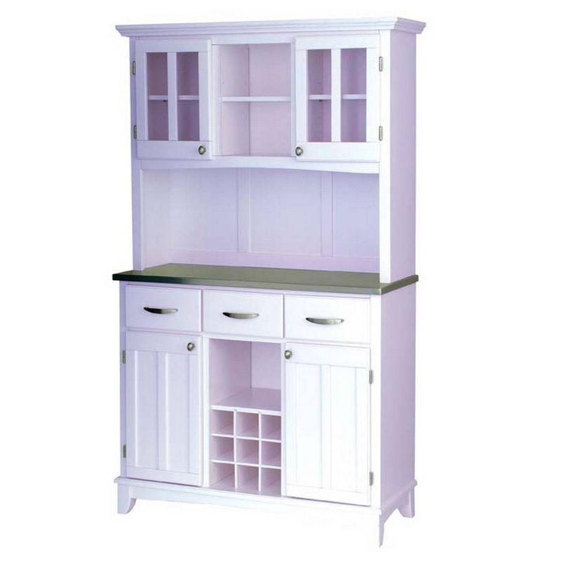 White Wood Buffet with Stainless Steel Top and Hutch